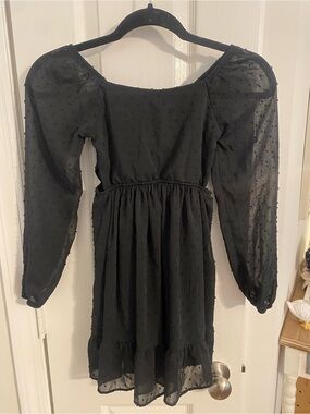 Eyeshadow Black Swiss Dot Puff-Sleeve Dress